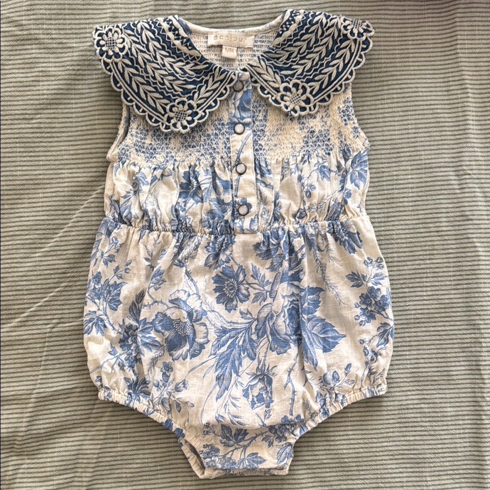 Blue Floral Baby Romper